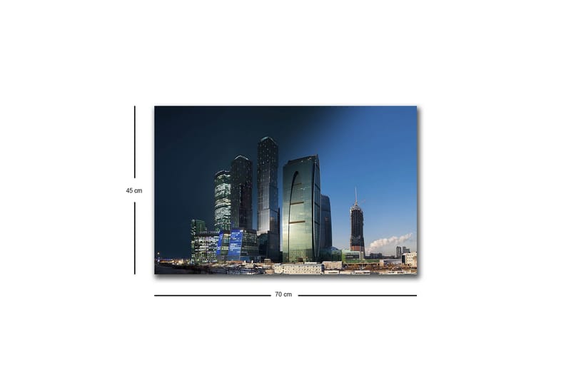 Canvas-taulu LED-valaistuksella - Upea kaupunkikuva moderneilla pilvenpiirtäjillä iltavalossa - Tummansininen / Vihreä / Musta - Sisustustuotteet - Taulu & taide - Canvas-taulu