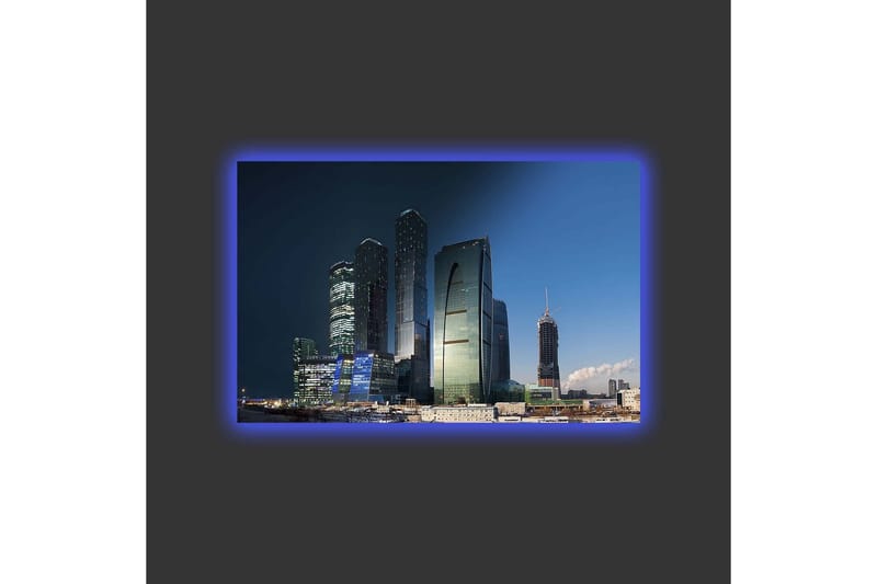 Canvas-taulu LED-valaistuksella - Upea kaupunkikuva moderneilla pilvenpiirtäjillä iltavalossa - Tummansininen / Vihreä / Musta - Sisustustuotteet - Taulu & taide - Canvas-taulu
