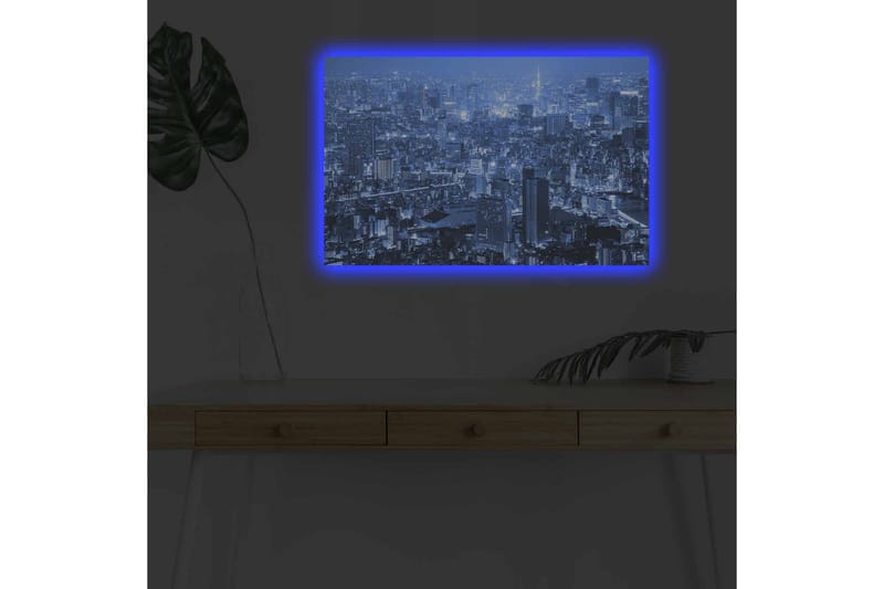 Canvas-taulu LED-valaistuksella - Upea kaupunkinäkymä yövalossa - Tummansininen / Vaaleansininen - Sisustustuotteet - Taulu & taide - Canvas-taulu