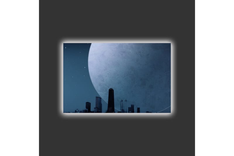 Canvas-taulu LED-valaistuksella - Upea kuu kaupungin siluetin yllä hämärässä - Tummansininen / Harmaa / Musta - Sisustustuotteet - Taulu & taide - Canvas-taulu