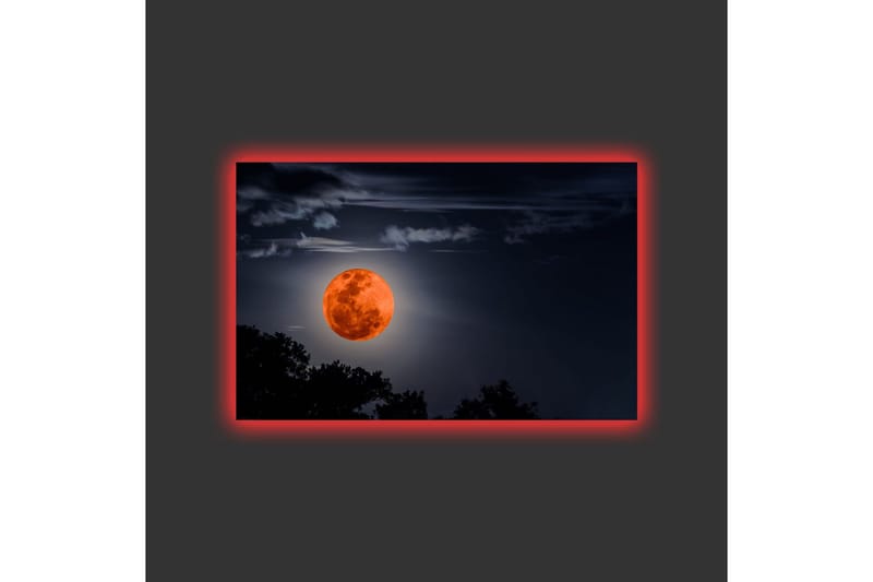 Canvas-taulu LED-valaistuksella - Upea kuu valaisee yötaivasta - Tummansininen / Oranssi / Musta - Sisustustuotteet - Taulu & taide - Canvas-taulu