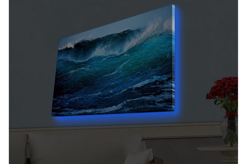 Canvas-taulu LED-valaistuksella - Upea meren aalto liikkeessä - Turkoosi / Tummansininen / Valkoinen - Sisustustuotteet - Taulu & taide - Canvas-taulu
