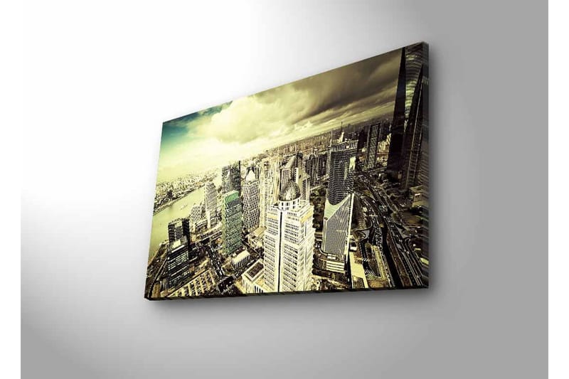 Canvas-taulu LED-valaistuksella - Upea näkymä kaupunkiin moderneine pilvenpiirtäjineen - Harmaa / Beige / Musta - Sisustustuotteet - Taulu & taide - Canvas-taulu