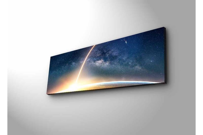 Canvas-taulu LED-valaistuksella - Upea näkymä maapalloon tähtitaivaalla ja kirkkaalla säteellä, joka ulottuu avaruuteen - Tummansininen / Vaaleanoranssi / Valkoinen - Sisustustuotteet - Taulu & taide - Canvas-taulu