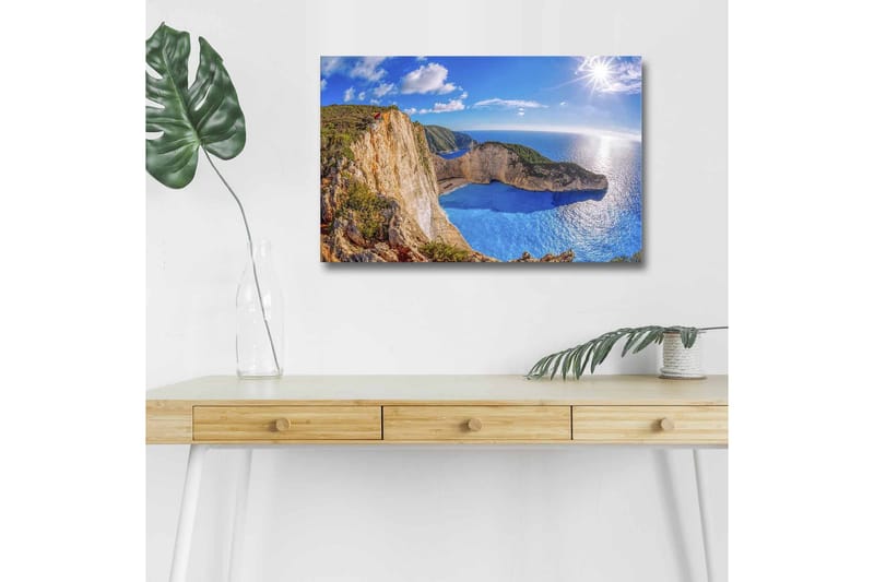 Canvas-taulu LED-valaistuksella - Upea rannikkomaisema kallioilla ja turkoosilla merellä - Turkoosi / Beige / Vihreä - Sisustustuotteet - Taulu & taide - Canvas-taulu