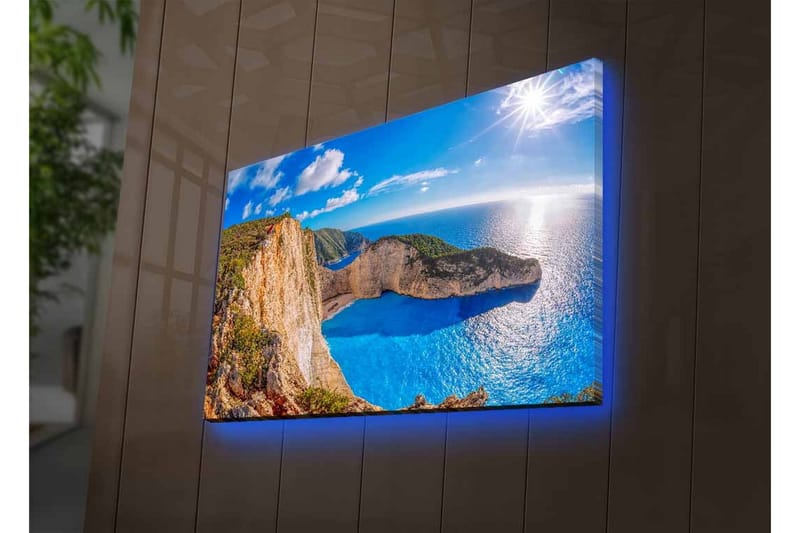 Canvas-taulu LED-valaistuksella - Upea rannikkomaisema kallioilla ja turkoosilla merellä - Turkoosi / Beige / Vihreä - Sisustustuotteet - Taulu & taide - Canvas-taulu