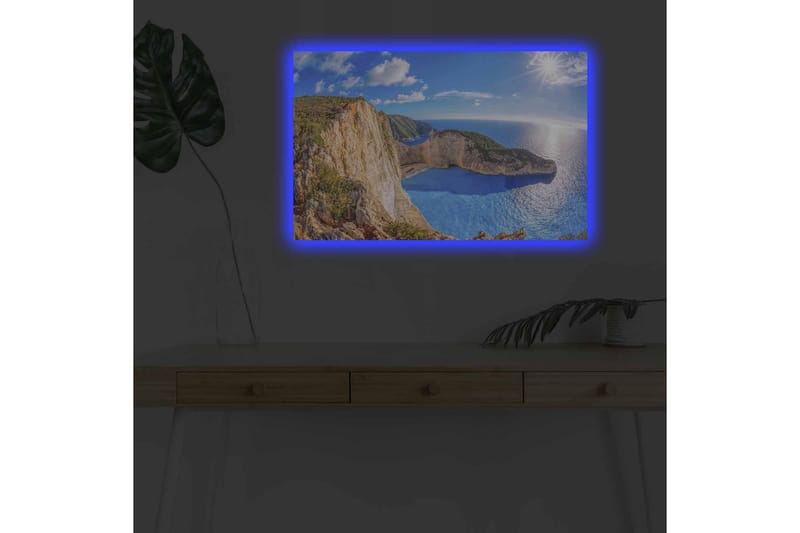 Canvas-taulu LED-valaistuksella - Upea rannikkomaisema kallioilla ja turkoosilla merellä - Turkoosi / Beige / Vihreä - Sisustustuotteet - Taulu & taide - Canvas-taulu