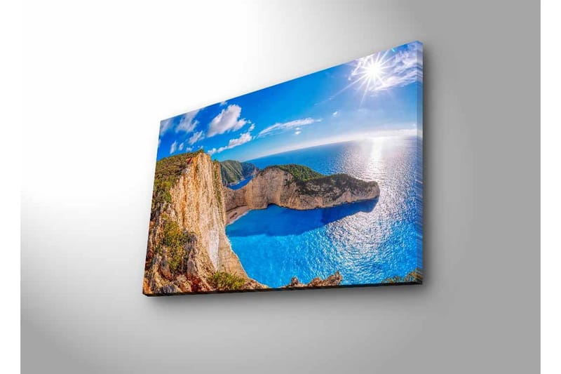 Canvas-taulu LED-valaistuksella - Upea rannikkomaisema kallioilla ja turkoosilla merellä - Turkoosi / Beige / Vihreä - Sisustustuotteet - Taulu & taide - Canvas-taulu