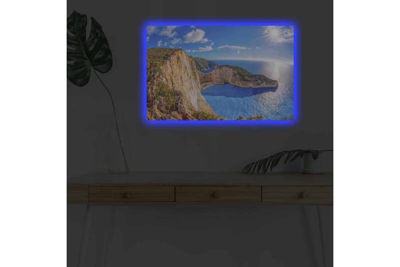 Canvas-taulu LED-valaistuksella - Upea rannikkomaisema kallioilla ja turkoosilla merellä - Turkoosi / Beige / Vihreä - Sisustustuotteet - Taulu & taide - Canvas-taulu