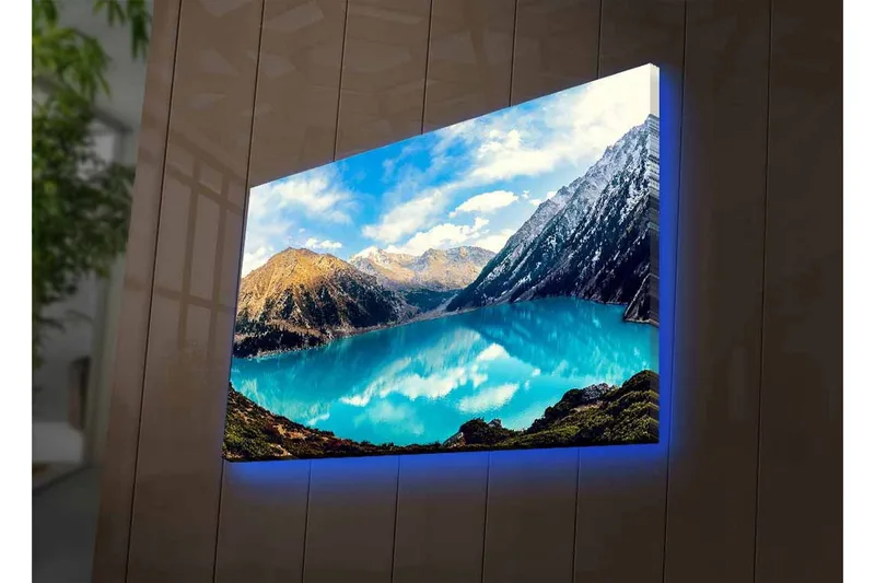 Canvas-taulu LED-valaistuksella - Upea vuoristojärvi peilimäisillä vesipinnoilla - Turkoosi / Vihreä / Ruskea - Sisustustuotteet - Taulu & taide - Canvas-taulu