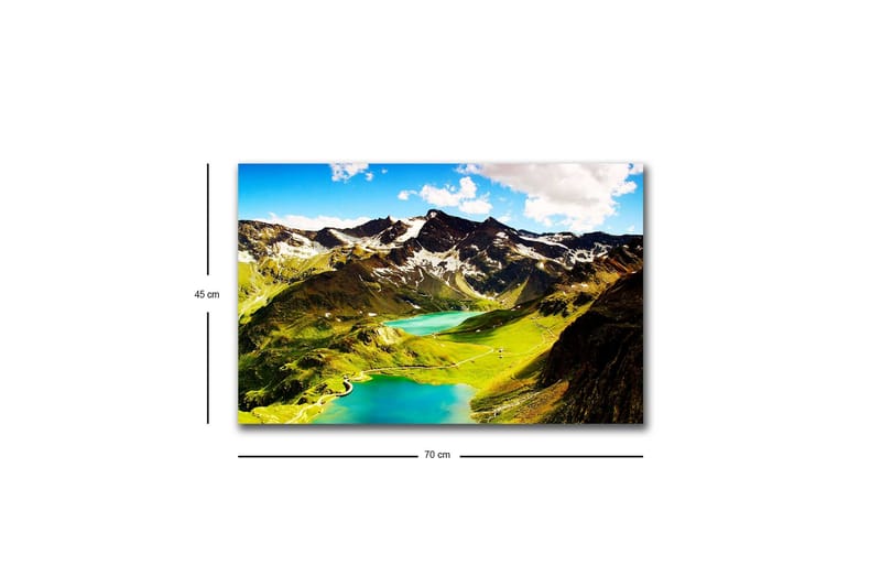 Canvas-taulu LED-valaistuksella - Upea vuoristomaisema kimaltelevine järvineen ja vihreine niittyineen - Vihreä / Sininen / Valkoinen - Sisustustuotteet - Taulu & taide - Canvas-taulu