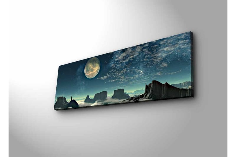 Canvas-taulu LED-valaistuksella - Upea yömaisema, jossa on suuri kuu ja dramaattisia kalliomuodostelmia - Tummansininen / Harmaa / Musta - Sisustustuotteet - Taulu & taide - Canvas-taulu