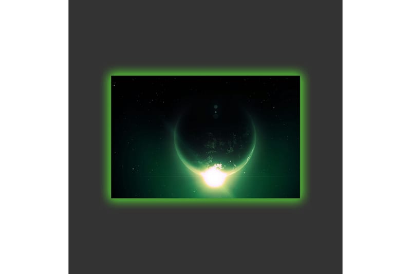 Canvas-taulu LED-valaistuksella - Upea planeetta valonsäteineen avaruuteen - Tummanvihreä / Musta / Vaaleanvihreä - Sisustustuotteet - Taulu & taide - Canvas-taulu