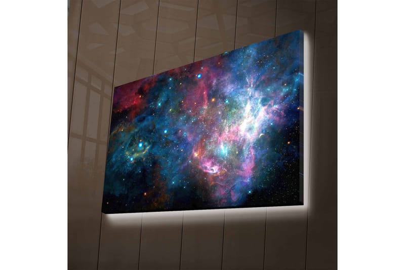 Canvas-taulu LED-valaistuksella - Värikäs galaksi tähdillä ja sumuilla, Sininen / Violetti / Punainen