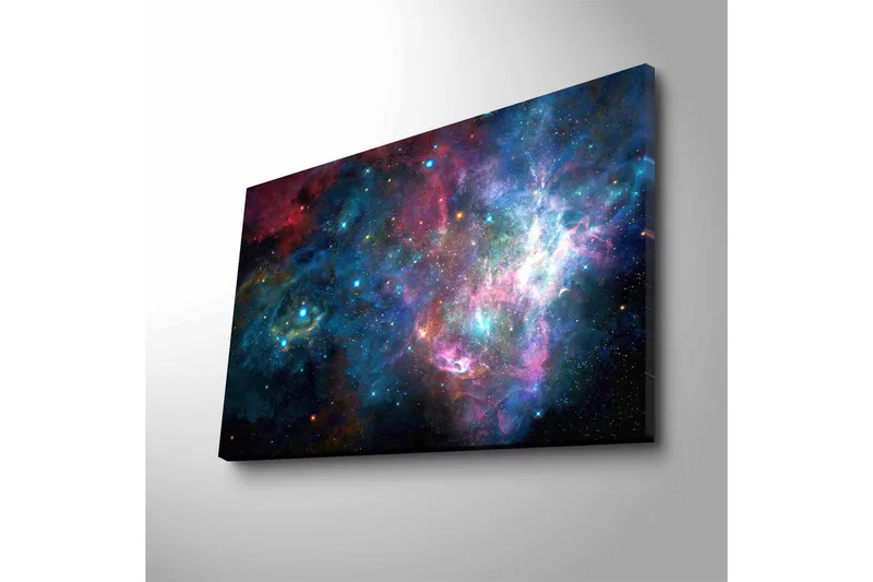 Canvas-taulu LED-valaistuksella - Värikäs galaksi tähdillä ja sumuilla - Sininen / Violetti / Punainen - Sisustustuotteet - Taulu & taide - Canvas-taulu