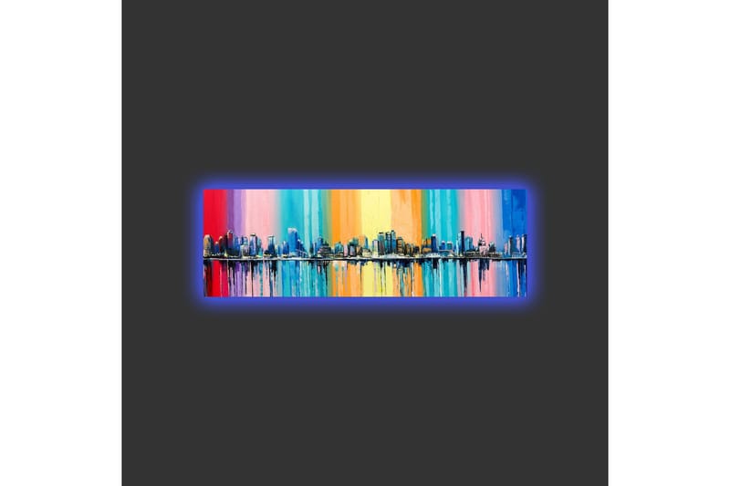 Canvas-taulu LED-valaistuksella - Värikäs kaupunkikuva horisontilla ja heijastuksilla vedessä - Sininen / Vaaleanpunainen / Oranssi - Sisustustuotteet - Taulu & taide - Canvas-taulu