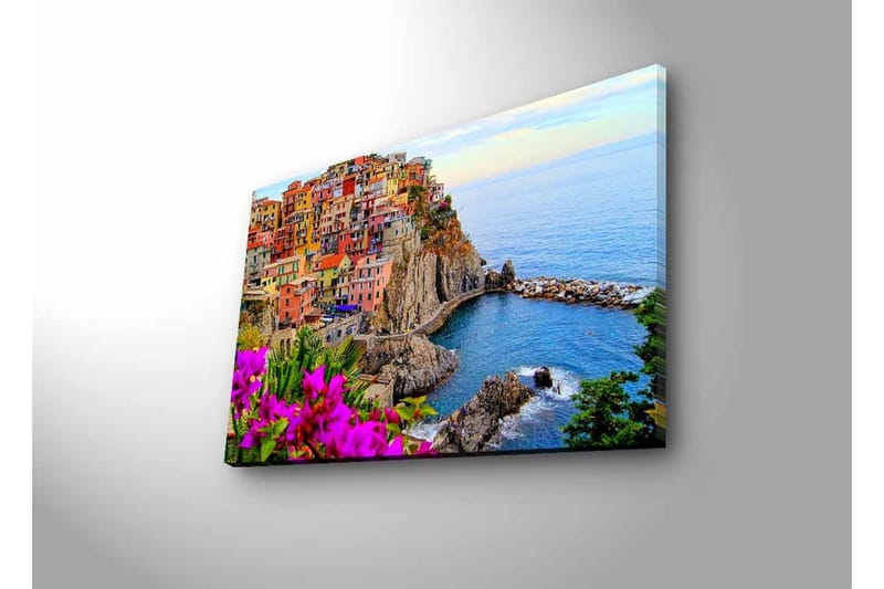 Canvas-taulu LED-valaistuksella - Värikäs rannikkokylä värikkäillä taloilla ja merinäköalalla - Violetti / Oranssi / Sininen - Sisustustuotteet - Taulu & taide - Canvas-taulu