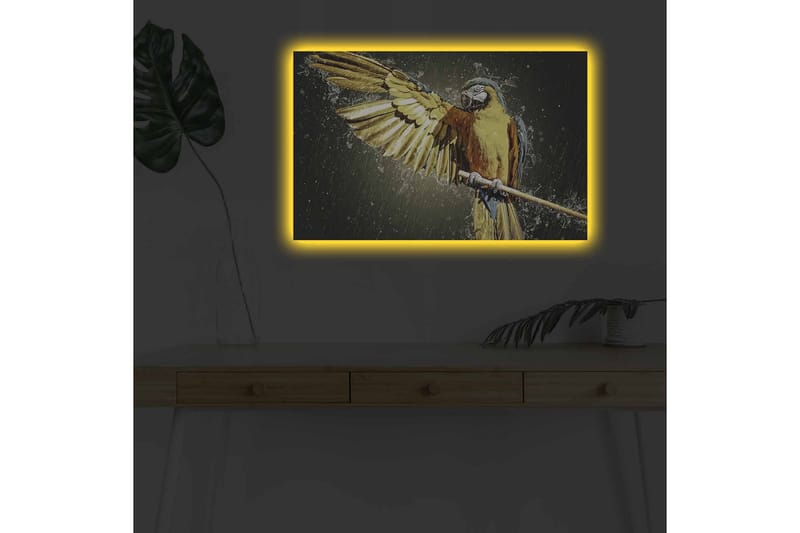 Canvas-taulu LED-valaistuksella - Värikäs papukaija ojennetuilla siivillä - Kulta / Sininen / Vihreä - Sisustustuotteet - Taulu & taide - Canvas-taulu