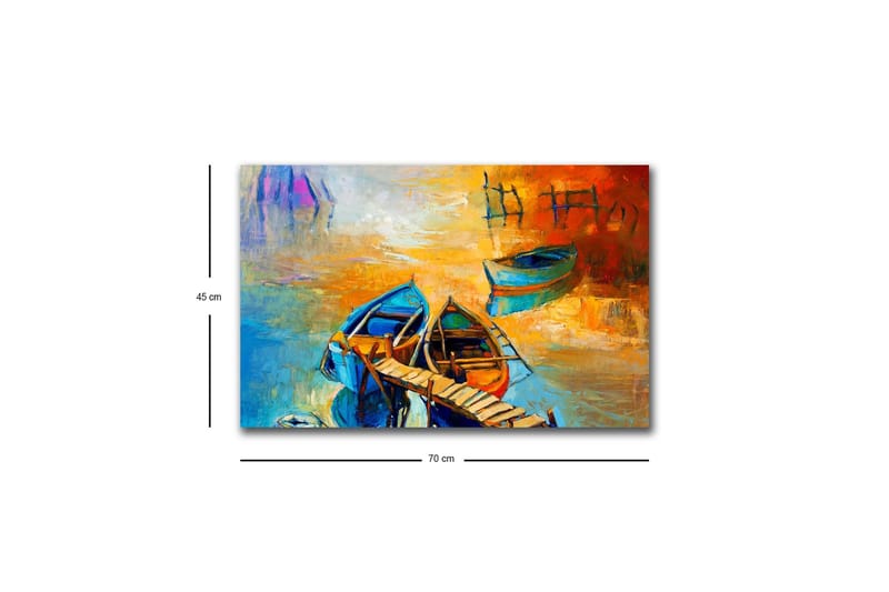 Canvas-taulu LED-valaistuksella - Värikkäitä veneitä laiturilla auringonlaskussa - Sininen / Oranssi / Keltainen - Sisustustuotteet - Taulu & taide - Canvas-taulu