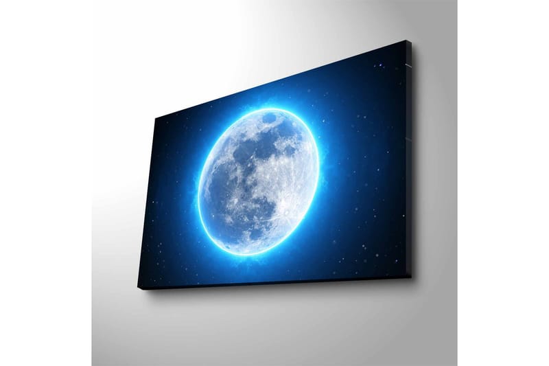 Canvas-taulu LED-valaistuksella - Valoisa täysikuu tähtien ympäröimänä - Sininen / Valkoinen / Tummansininen - Sisustustuotteet - Taulu & taide - Canvas-taulu
