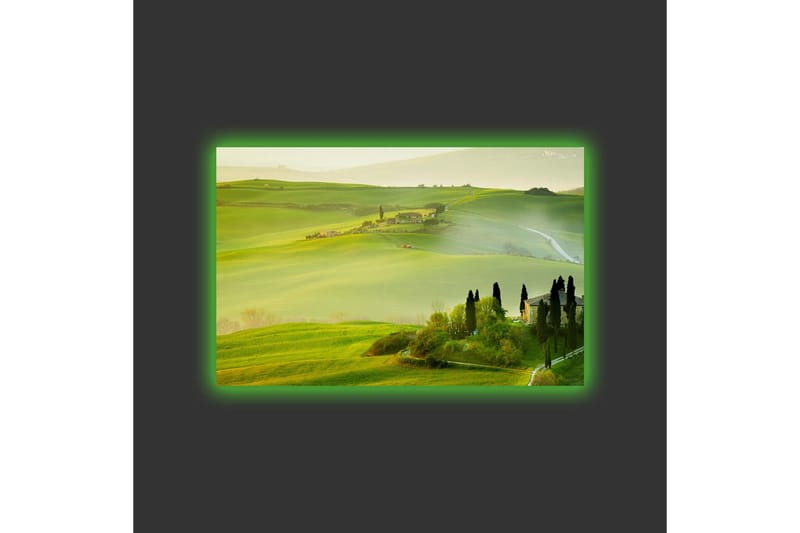 Canvas-taulu LED-valaistuksella - Vehreä maisema kumpuilevilla vihreillä kukkuloilla ja sypressipuilla - Vihreä / Vaaleanvihreä / Ruskea - Sisustustuotteet - Taulu & taide - Canvas-taulu