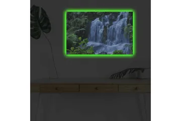 Canvas-taulu LED-valaistuksella - Vesiputous rehevän vehreyden ympäröimänä - Vihreä / Sininen / Valkoinen - Sisustustuotteet - Taulu & taide - Canvas-taulu