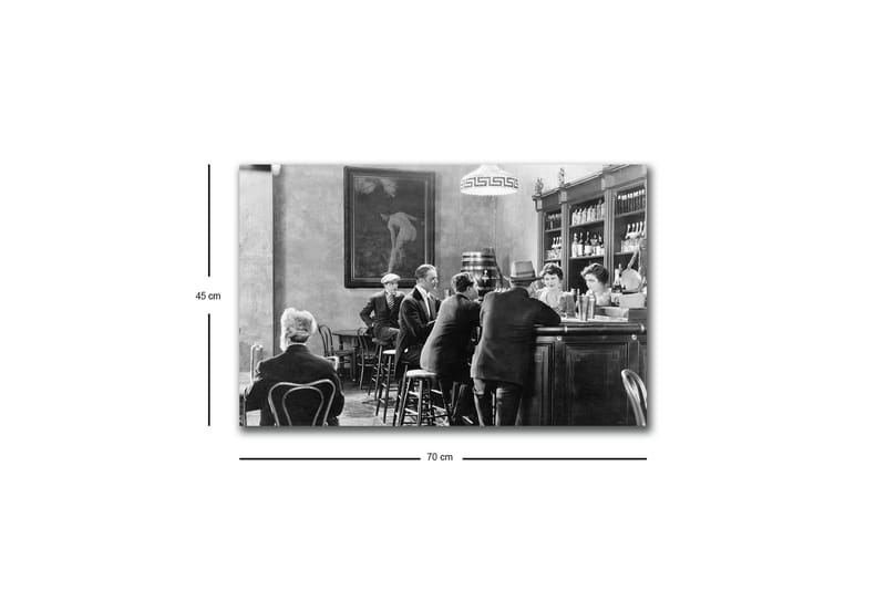 Canvas-taulu LED-valaistuksella - Vilkas baarinäkymä ihmisten kanssa keskustellen ja vuorovaikutuksessa - Musta / Valkoinen / Harmaa - Sisustustuotteet - Taulu & taide - Canvas-taulu