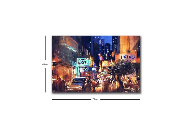 Canvas-taulu LED-valaistuksella - Vilkas kaupunkikuva yöelämän ja autojen kera - Tummansininen / Oranssi / Vihreä - Sisustustuotteet - Taulu & taide - Canvas-taulu