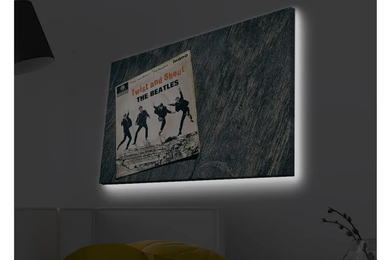 Canvas-taulu LED-valaistuksella - Vintage-albumin kansi, jossa The Beatles toimii, Musta / Harmaa / Beige