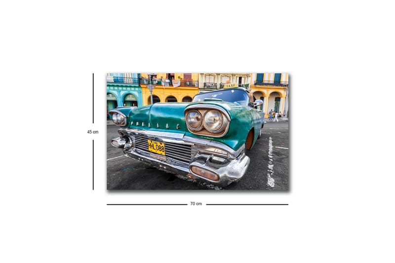 Canvas-taulu LED-valaistuksella - Vintage-auto retrotyyliin vihreällä sävyllä - Vihreä / Hopea / Musta - Sisustustuotteet - Taulu & taide - Canvas-taulu