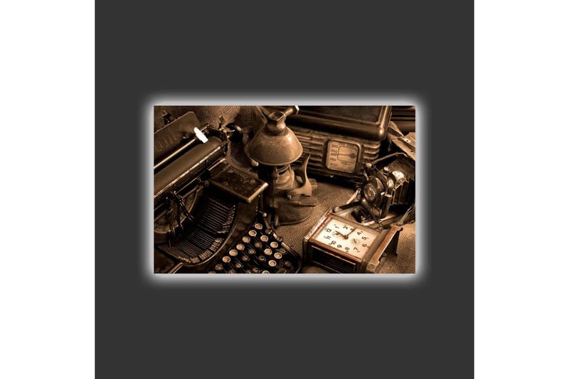 Canvas-taulu LED-valaistuksella - Vintage-kirjoituskone ja vanhoja esineitä nostalgisessa sommitelmassa - Ruskea / Musta / Beige - Sisustustuotteet - Taulu & taide - Canvas-taulu