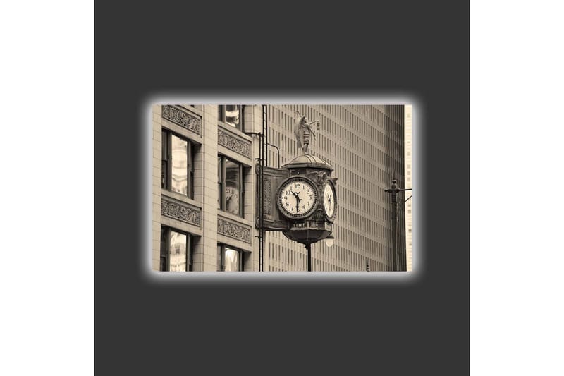 Canvas-taulu LED-valaistuksella - Vintage-seinäkello yksityiskohtaisella muotoilulla - Musta / Harmaa / Valkoinen - Sisustustuotteet - Taulu & taide - Canvas-taulu