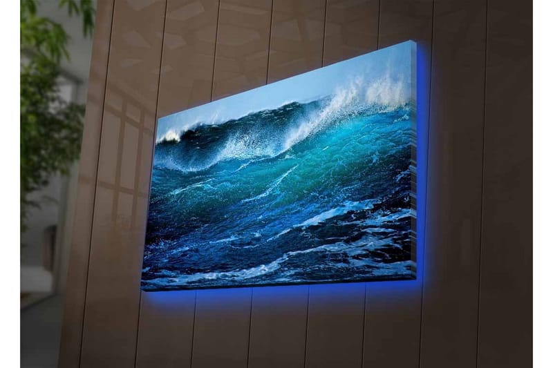 Canvas-taulu LED-valaistuksella - Voimakas valtameren aalto vaahtohuippuineen - Tummansininen / Turkoosi / Valkoinen - Sisustustuotteet - Taulu & taide - Canvas-taulu