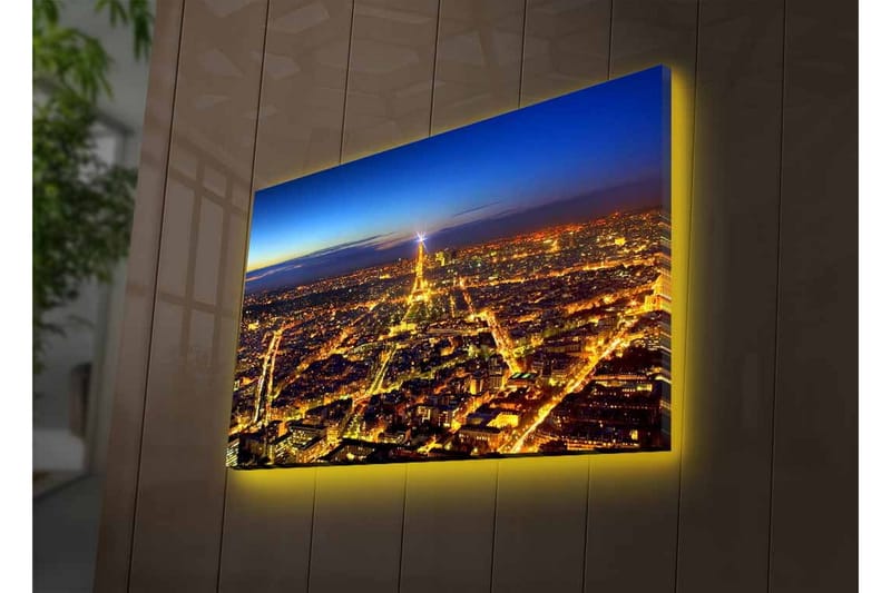 Canvas-taulu LED-valaistuksella - Yönäkymä Pariisista, pääosassa Eiffel-torni - Tummansininen / Kultainen / Musta - Sisustustuotteet - Taulu & taide - Canvas-taulu