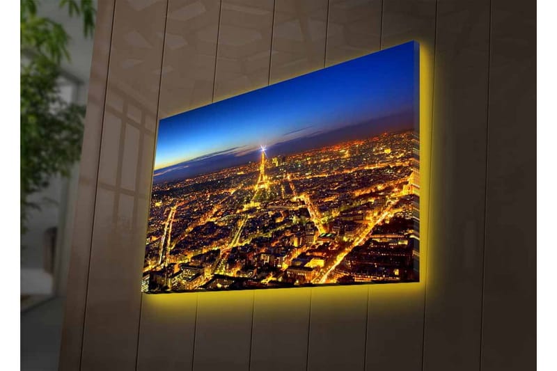 Canvas-taulu LED-valaistuksella - Yönäkymä Pariisista, pääosassa Eiffel-torni - Tummansininen / Kultainen / Musta - Sisustustuotteet - Taulu & taide - Canvas-taulu