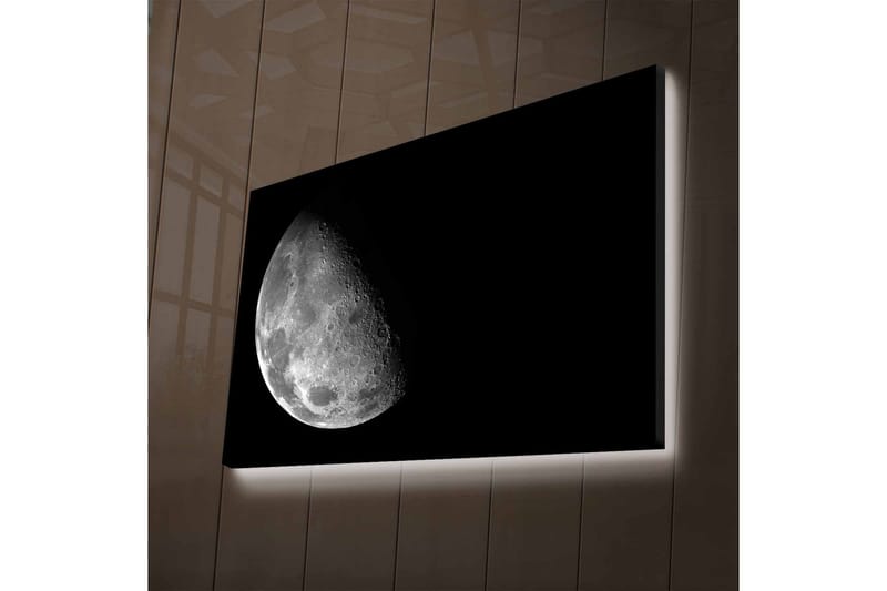 Canvas-taulu LED-valaistuksella - Yksityiskohtainen kuun pinta mustalla taustalla - Harmaa / Musta - Sisustustuotteet - Taulu & taide - Canvas-taulu