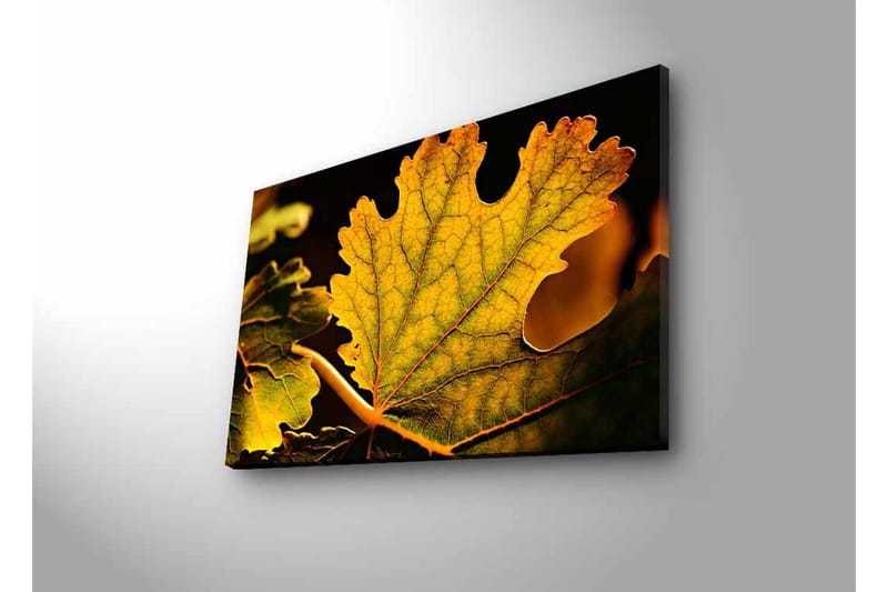 Canvas-taulu LED-valaistuksella - Yksityiskohtainen sommittelu vihreistä ja kultaisista lehdistä - Vihreä / Kultainen - Sisustustuotteet - Taulu & taide - Canvas-taulu