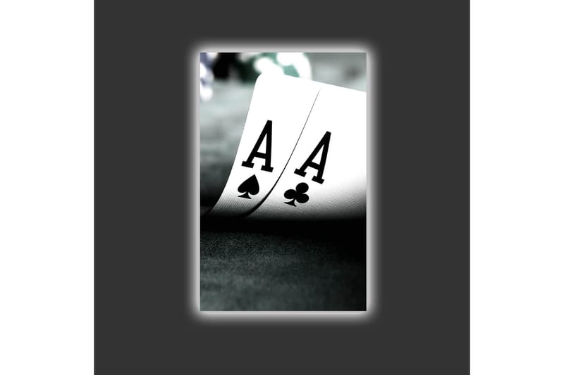 Canvas-taulu LED-valaistuksella - Pelikortit, joissa kaksi ässää keskipisteenä - Musta / Valkoinen / Vihreä - Sisustustuotteet - Taulu & taide - Canvas-taulu
