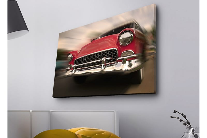 Canvas-taulu LED-valaistuksella - Punainen klassikkoauto liikkeessä - Punainen / hopea - Sisustustuotteet - Taulu & taide - Canvas-taulu