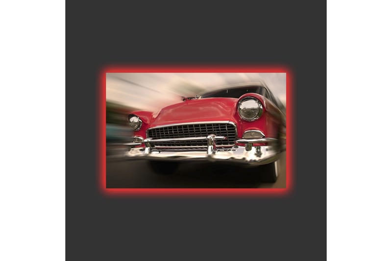 Canvas-taulu LED-valaistuksella - Punainen klassikkoauto liikkeessä - Punainen / hopea - Sisustustuotteet - Taulu & taide - Canvas-taulu