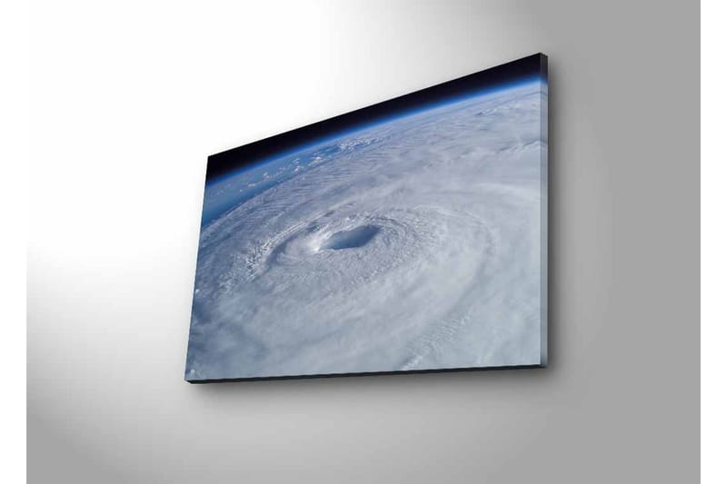 Canvas-taulu LED-valaistuksella - Pyöriviä pilviä trooppisessa syklonissa, Valkoinen / Sininen / Harmaa