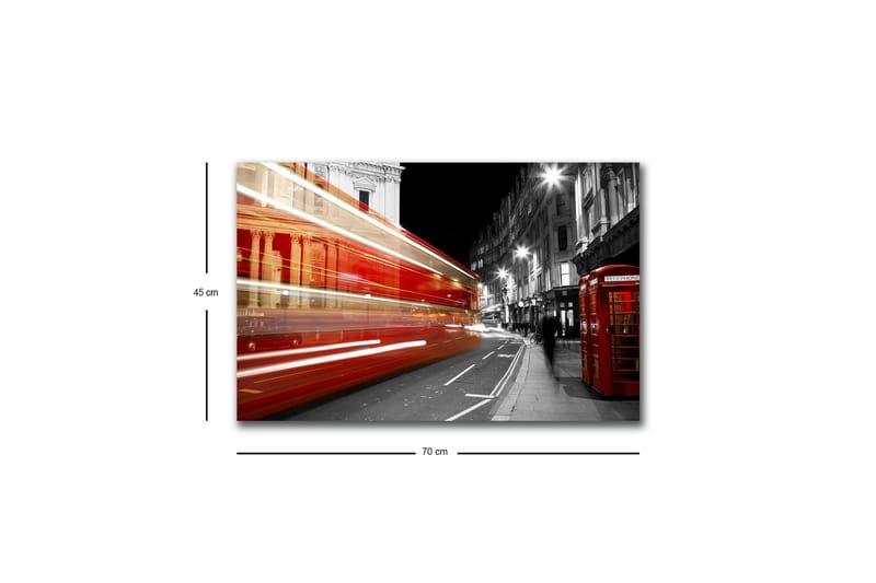 Canvas-taulu LED-valaistuksella - Punainen bussi liikkeessä mustavalkoisella kaupunkikadulla - Punainen / Musta / Harmaa - Sisustustuotteet - Taulu & taide - Canvas-taulu