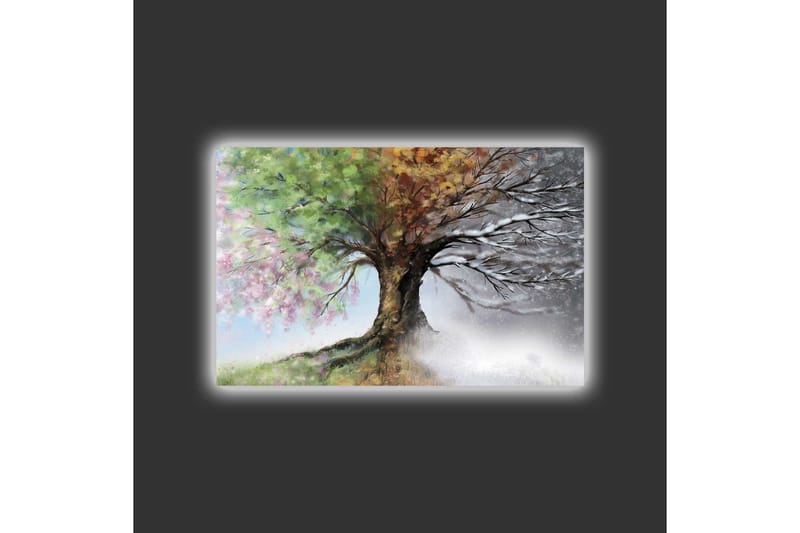 Canvas-taulu LED-valaistuksella - Puut ja vaihtuvat vuodenajat harmonisessa sommitelmassa - Vihreä / Ruskea / Harmaa - Sisustustuotteet - Taulu & taide - Canvas-taulu