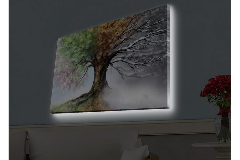 Canvas-taulu LED-valaistuksella - Puut ja vaihtuvat vuodenajat harmonisessa sommitelmassa - Vihreä / Ruskea / Harmaa - Sisustustuotteet - Taulu & taide - Canvas-taulu