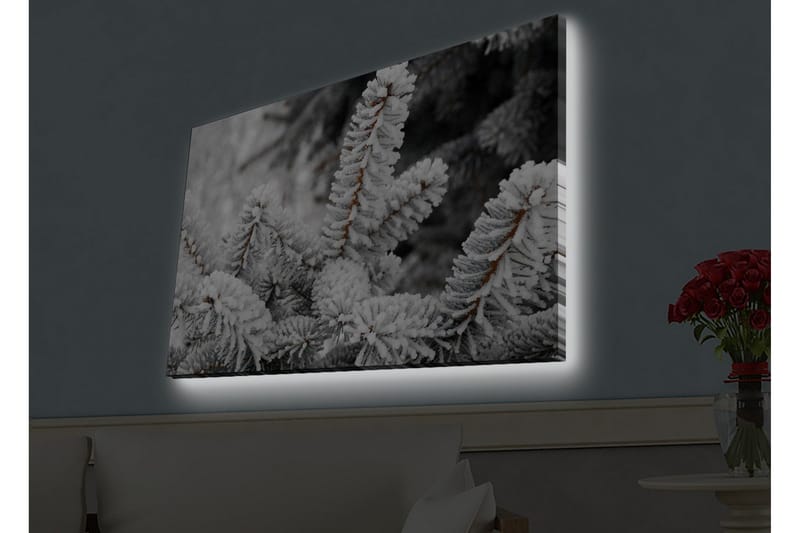 Canvas-taulu LED-valaistuksella - Pakkasiset kuusipuut talvimaisemassa - Valkoinen / Harmaa / Ruskea - Sisustustuotteet - Taulu & taide - Canvas-taulu