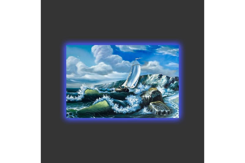 Canvas-taulu LED-valaistuksella - Purjevene taistelee voimakkailla aalloilla - Sininen / Vihreä / Valkoinen - Sisustustuotteet - Taulu & taide - Canvas-taulu