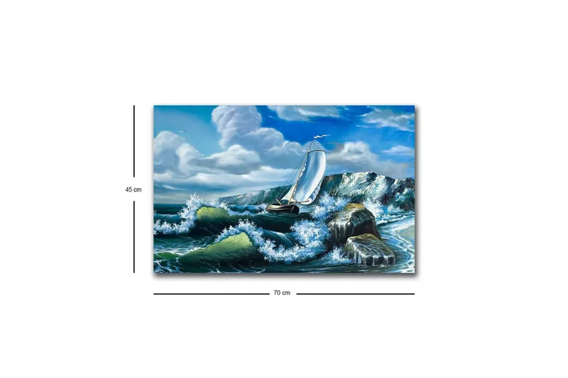 Canvas-taulu LED-valaistuksella - Purjevene taistelee voimakkailla aalloilla - Sininen / Vihreä / Valkoinen - Sisustustuotteet - Taulu & taide - Canvas-taulu
