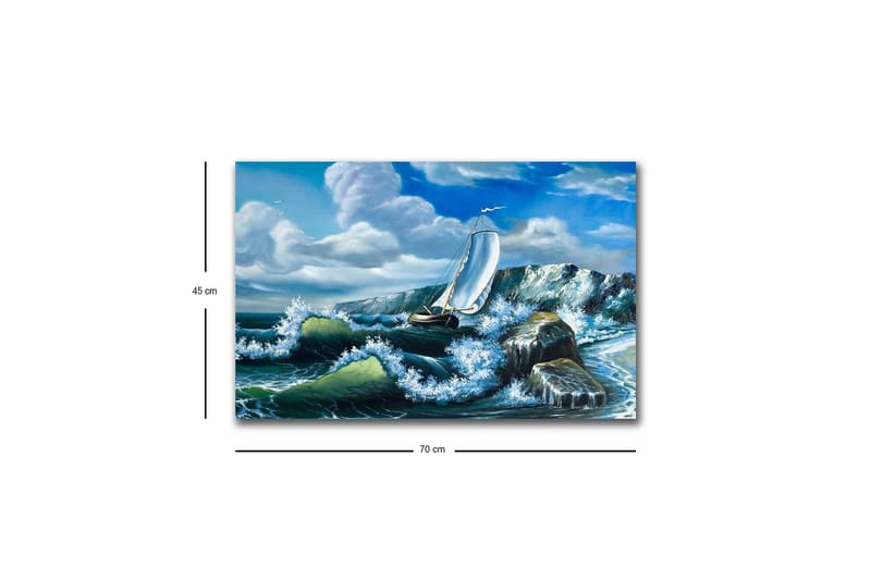 Canvas-taulu LED-valaistuksella - Purjevene taistelee voimakkailla aalloilla - Sininen / Vihreä / Valkoinen - Sisustustuotteet - Taulu & taide - Canvas-taulu
