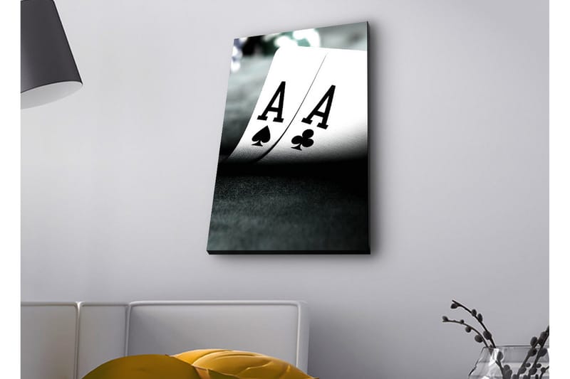 Canvas-taulu LED-valaistuksella - Pelikortit, joissa kaksi ässää keskipisteenä, Musta / Valkoinen / Vihreä