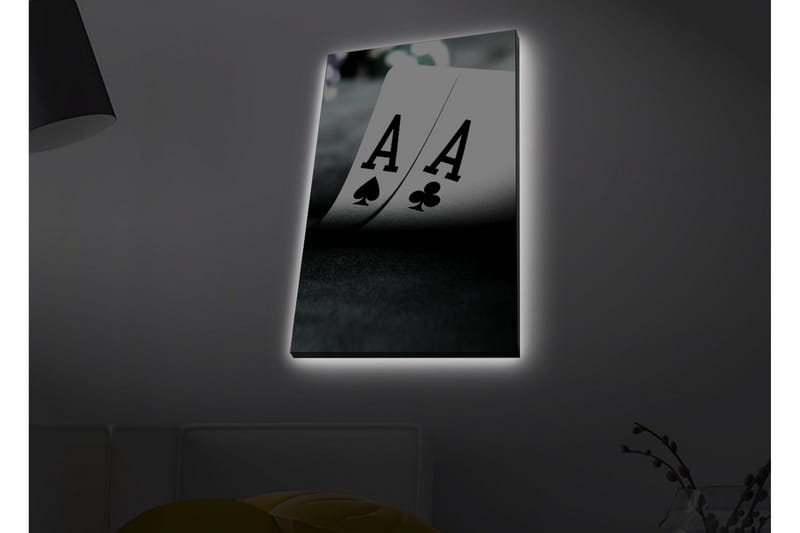 Canvas-taulu LED-valaistuksella - Pelikortit, joissa kaksi ässää keskipisteenä - Musta / Valkoinen / Vihreä - Sisustustuotteet - Taulu & taide - Canvas-taulu
